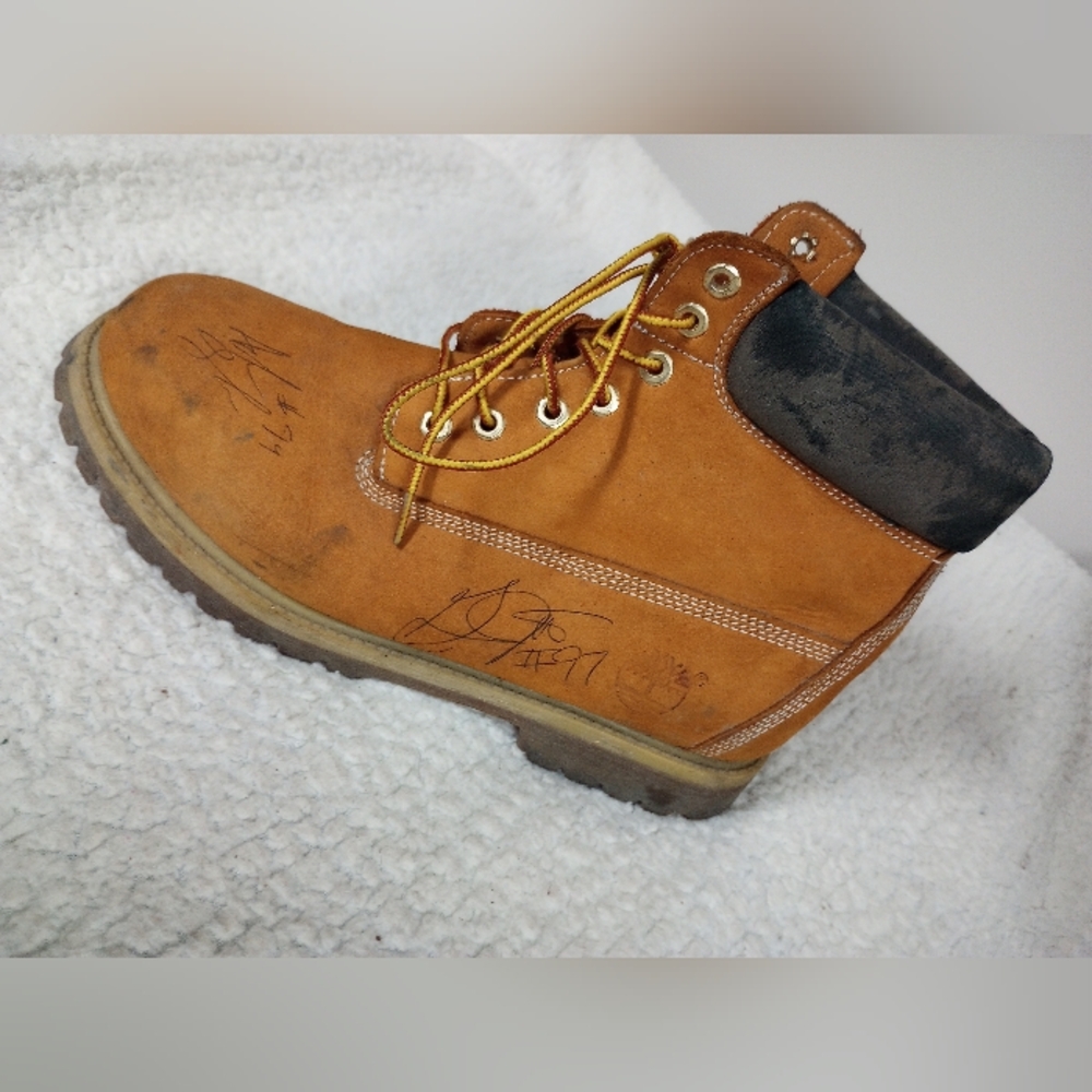 NFL Atlanta Falcons Autographed Timberland Boot Grady Jarrett Adrian Clayborn